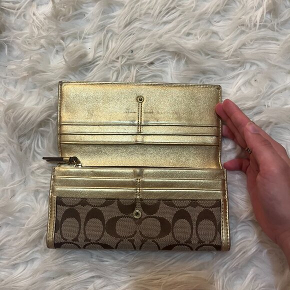 Coach Y2K Floral Wallet Monogram Print Yellow Brown Gold - Picture 2 of 5